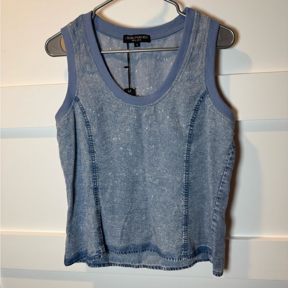 Central Park West New York Denim Birdie Blue fitted Tank Top